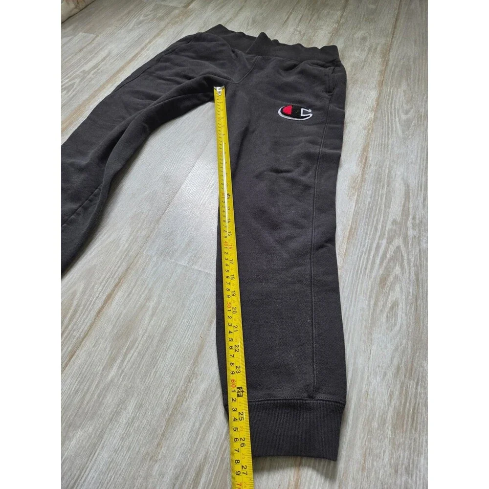 Champion Reverse Weave Black Jogger Sweatpants Logo Cotton Blend Mens Sz M EUC